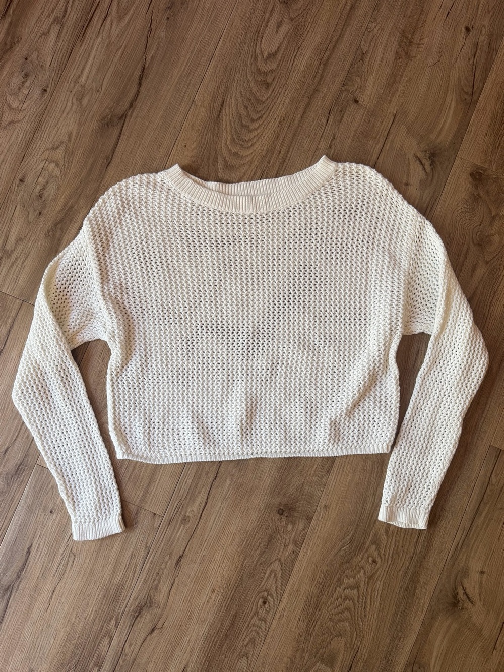 BP. 100% Cotton Crochet Sweater Women's L Cream Ivory Open Knit